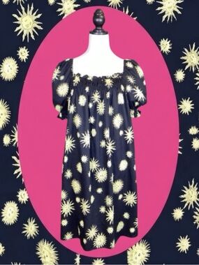 ModCloth Retro Grandmacore Whimsigoth 100% Cotton Celestial Babydoll Dress L